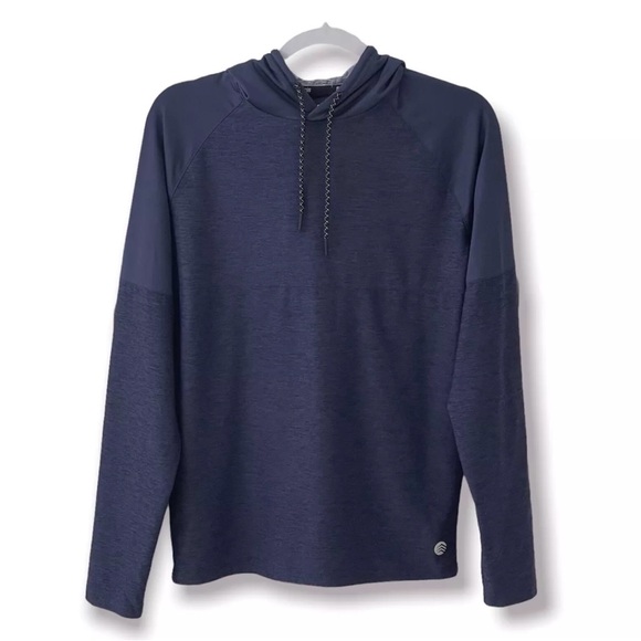 Hoodie Men’s Drawstring Pullover S Long Sleeve Navy Stretch Logo - Picture 1 of 7